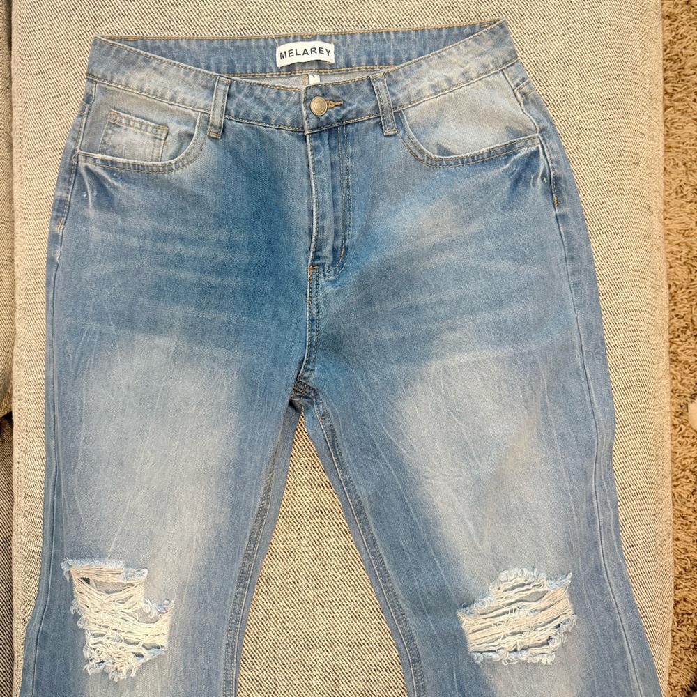 Blue Boyfriend Jeans with Distressed Details